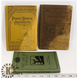 3 ANTIQUE BOOKS - 2 SCHOOL BOOKS, PUBLISHED IN