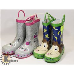 2 PACK OF KIDS RUBBER BOOTS SIZE 8