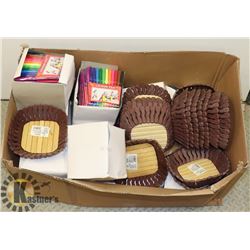 BOX WITH ASSORTED COLORED MAKERS AND DECORATIVE