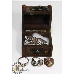 9 STAINLESS STEEL VINTAGE RINGS, MATCHING SETS