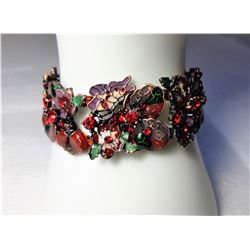 17)  RED CRYSTAL AND ENAMEL BRACELET