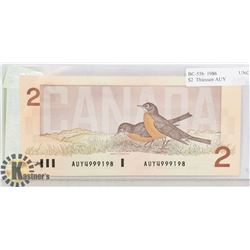 1986 UNCIRCULATED CANADIAN $2 BANK NOTE