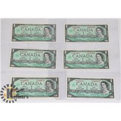 LOT OF SIX 1967 WITH PREFIX CANADIAN BANK NOTES.
