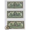 Image 1 : LOT OF THREE 1937 $1 DOLLAR CANADIAN BANK NOTES.