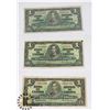 Image 1 : LOT OF THREE 1937 $1 DOLLAR CANADIAN BANK NOTES.