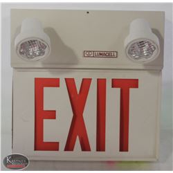EXIT SIGN W/ EMERGENCY LIGHTS. 2023 BATTERY