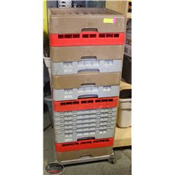 4-WHEEL DOLLY / CART WITH 10 ASSORTED DISHWASHER