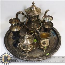 SILVER TEA SET ON PLATER