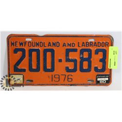 1976 NEWFOUNDLAND LICENSE PLATE