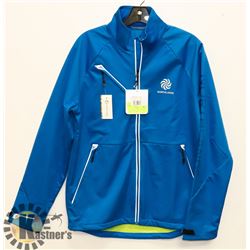 BLUE MENS SOFT SHELL RUNNING JACKET SIZE SMALL.