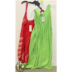 LOT OF 2-GREEN LADIES DRESS, PINK DRESS- ONE SIZE