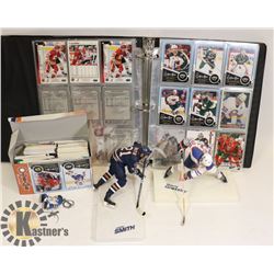 LOT OF OILERS FIGURINES AND HOCKEY CARDS