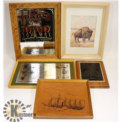 BOX OF FRAMED PICTURES AND MORE.