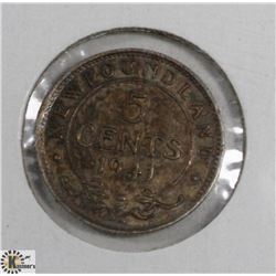 1941C NEWFOUNDLAND 5 CENT COIN