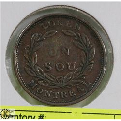 1836 UN SOU BANK OF MONTREAL TOKEN.