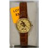Image 1 : LADIES LEATHER BAND GOLD TONE MICKEY MOUSE WATCH