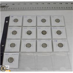 LOT OF 12 CANADIAN KING GEORGE VI 10 CENT COINS.