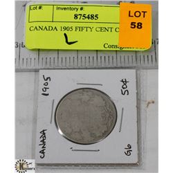 1905 CANADIAN FIFTY CENT COIN.