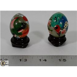 PAIR OF HAND PAINTED POLISHED STONE EGGS