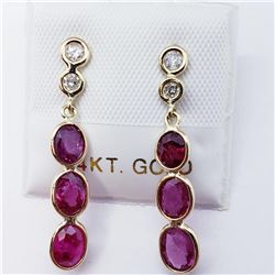 69) 14K YELLOW GOLD RUBY AND DIAMOND EARRINGS,