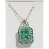 Image 1 : 36) 14K WHITE GOLD EMERALD & DIAMOND PENDANT W/10K