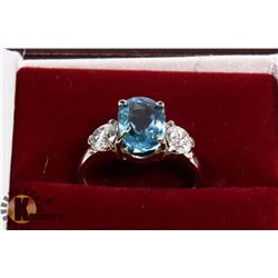 19) 14K WHITE GOLD BLUE ZIRCON & DIAMOND RING,