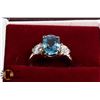 Image 1 : 19) 14K WHITE GOLD BLUE ZIRCON & DIAMOND RING,