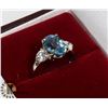 Image 2 : 19) 14K WHITE GOLD BLUE ZIRCON & DIAMOND RING,