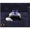 Image 1 : 20) 10K WHITE GOLD TANZANITE & DIAMOND RING,