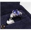 Image 2 : 20) 10K WHITE GOLD TANZANITE & DIAMOND RING,