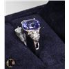 Image 3 : 20) 10K WHITE GOLD TANZANITE & DIAMOND RING,