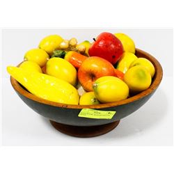 WOOD BOWL WITH DECORATIVE FRUIT