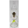 Image 1 : ANTIQUE ORNATE GLASS KEROSENE WICK LAMP.