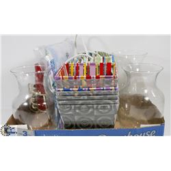 BOX WITH CANDLE HOLDER, TRAVEL IRON, SHOWER