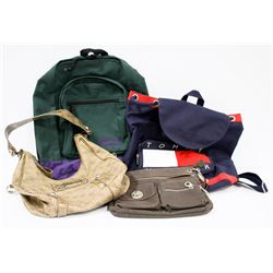 BOX WITH GUESS PURSE, SAMSONITE BACKPACK AND TOMMY