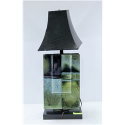 32" TALL ART GLASS AND METAL TABLE LAMP