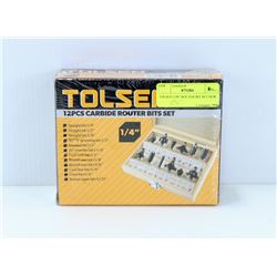 TOLSEN 12PC CARBIDE ROUTER BIT SET NEW.