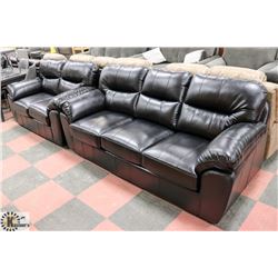 NEW BLACK LEATHERETTE PLUSH 89" SOFA W/ 65" LOVE