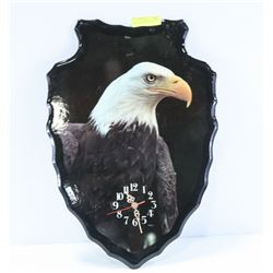 WOOD ARROWHEAD SHAPED EAGLE CLOCK 15 X 22"