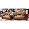 Image 1 : BROWN LEATHERETTE AND FABRIC SOFA 84"