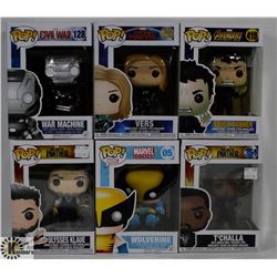 LOT OF 6 ASSORTED FUNKO POP VINYL FIGURES.
