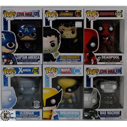 LOT OF 6 ASSORTED FUNKO POP VINYL FIGURES.