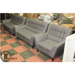 LIGHT GREY FABRIC 81" SOFA, 63" LOVESEAT AND 42"