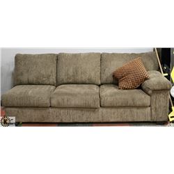 BROWN FABRIC PARTIAL SECTIONAL, 86" WIDE.