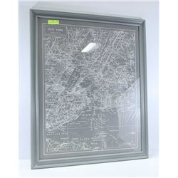 NEW 30"X35" FRAMED MAP OF NEW YORK CITY.