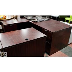WOOD TONE CORNER OFFICE DESK, 71"X77"X30".