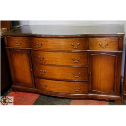 VINTAGE WOOD SIDEBOARD WITH GLASSTOP,