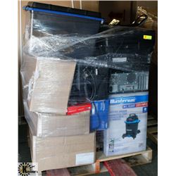 PALLET WITH ASSORTED MISC INCL VACUUM, COMPUTERS