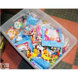 TOTE OF MCDONALDS HAPPY MEAL TOYS.