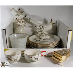 FLAT OF 1950'S USA 8PC WILD BIRD SNACK PLACE SET